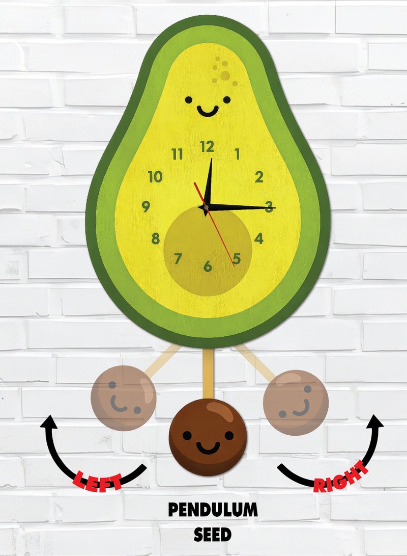This avocado-shaped pendulum wall clock combines modern design and vibrant colors, with a silent movement and excellent quality, adding an attractive decorative touch to any space. - Image 1